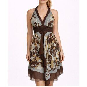 BCBG Max Azria 100% Silk Halter Dress | Brown Floral | Women's Size 4